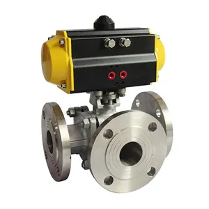 COVNA DN150 6 polegadas 3 Forma Dupla Com Flange de Aço Inoxidável Válvula de Esfera com Atuador Pneumático de Controle de Ar Válvula de Esfera Da Flange