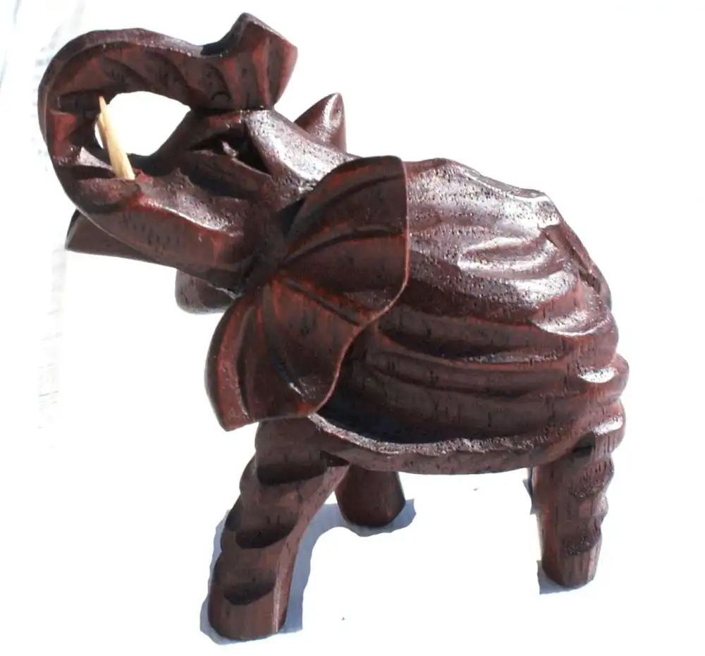 Olifant Standbeeld Hout Gesneden Beeldje Handcarved Handgemaakte Wilde Afrikaanse Dier Houten Product Ecuador