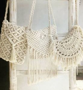 กระเป๋า Macrame แฮนด์เมดพร้อมขอบโบฮีเมียน,กระเป๋าประดับชายหาด - Product Image 2