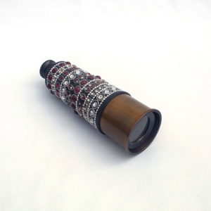Antique 18" Brass Metal Nautical Monocular Telescope Hand-Crafted Bead-Studded Leather Glass Alloy Packed <b>Wooden</b> Novelty <b>Gifts</b> - Product Image 3