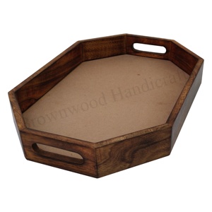 Venta al por mayor de bandejas de madera de la mejor calidad, bandeja de servicio de madera de pino de acacia y mango, forma octogonal para hoteles y restaurantes, gran oferta - Product Image 1
