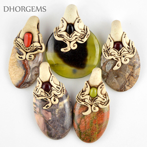 Colgante Artesanal Vintage de Arcilla Polimérica con Piedras Preciosas, Bañado en Cobre Antiguo, Joyería para Boda - Product Image 2