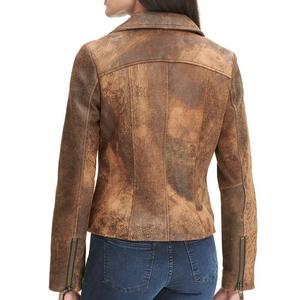 Chaqueta de cuero desgastado Break, ropa de abrigo de motorista para mujer, piel de cordero genuina suave, ropa de moda cómoda y de moda - Product Image 6