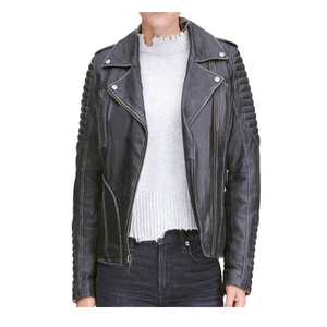 Chaqueta de motorista ajustada a la moda para mujer, prendas de vestir exteriores con cremallera de cuero personalizado, ropa de calle de estilo de carreras de alta calidad, cuero Real - Product Image 1