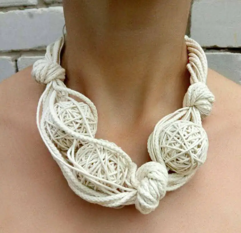 White statement large beaded necklace Rope bead necklace