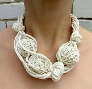 White Statement Large Beaded Necklace Rope Bead Necklace - Product Image 1