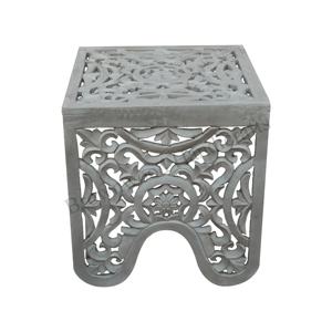 Mesa lateral tallada con flores de MDF, mueble para sala de estar, taburete, Juego de 3 - Product Image 3