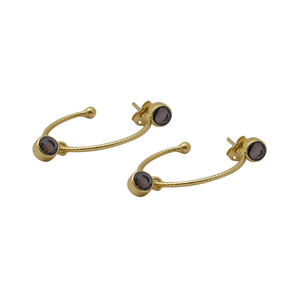Forme ronde quartz fumé pierres précieuses plaqué or 925 bijoux en argent boucle d'oreille à la mode en gros BY CASA DE PLATA - Product Image 1