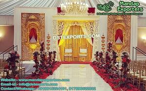 Majestuoso escenario dorado tradicional para Bodas de Sri Lanka Material de fibra real inspirado en la configuración del escenario de boda Maharaja - Product Image 6