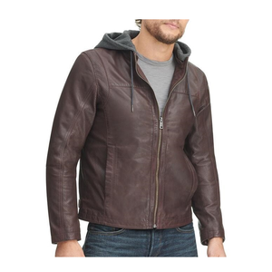 Veste de sport de style motard en cuir véritable classique confortable veste de moto à fermeture éclair centrale à la mode et élégante - Product Image 1
