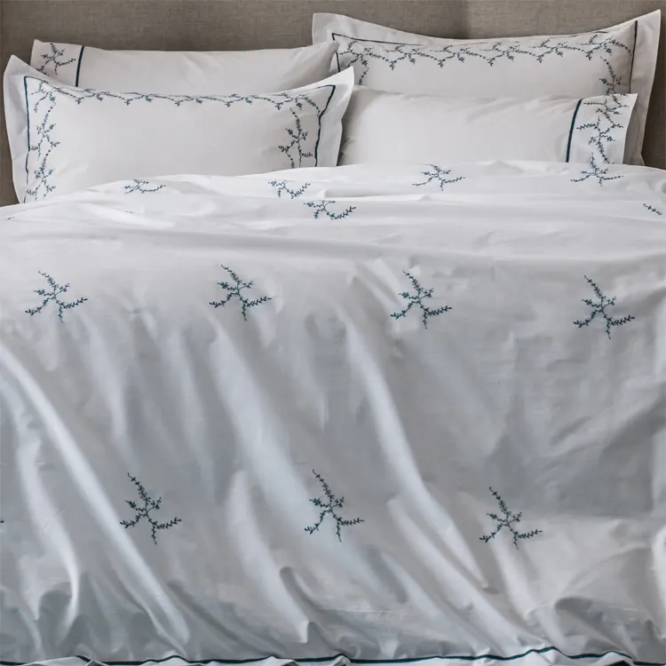 Embroidery Duvet Cover High Quality Satin Embroidery Bedding Sets Navy Blue Embroidery pillowcase