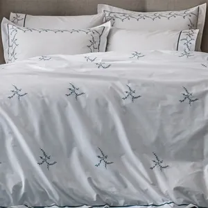 Thêu Duvet Cover Chất Lượng Cao Satin Thêu Bộ Đồ Giường Màu Xanh Hải Quân Thêu Pillowcase