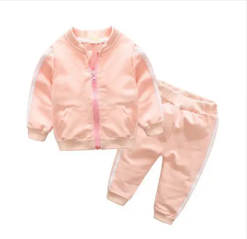 Fatos de Treino para crianças de alta Qualidade Outono moda bebê roupas de menina de algodão de manga longa sólida jaqueta com zíper + calças PCs bebês