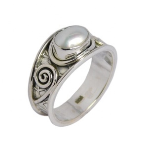 ทำด้วยมือ925เงินสเตอร์ลิงแหวนเวอร์เมอิลไข่มุกธรรมชาติอัญมณีการออกแบบที่ยอดเยี่ยมเครื่องประดับงานแต่งงานงานปาร์ตี้โรเดียม - Product Image 1