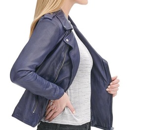 Chaqueta de moto de cuero de piel de oveja para mujer de Otoño de talla grande con cremallera prendas de vestir exteriores acabadas nueva moda al por mayor Tops abrigo - Product Image 4