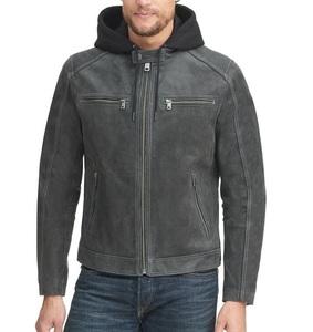 Chaqueta de cuero con capucha estilo chaqueta motorista de motocicleta chaqueta de moda de cuero real clásico - Product Image 5