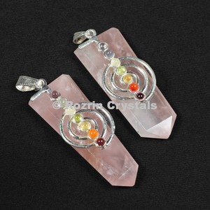 Pendentif Chakra en Quartz Rose Plat Choko Reiki, Bijou en Pierre Naturelle de Guérison pour Femmes et Hommes, Vente en Gros - Product Image 1