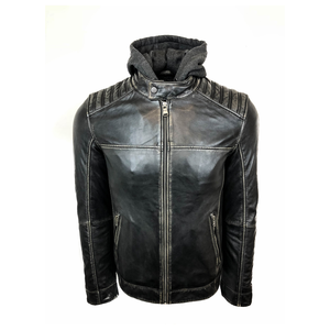 Chaqueta de cuero para motocicleta para hombre hecha con material de cuero bolsillos con cremallera de ajuste protector y estilo de conducción elegante - Product Image 1