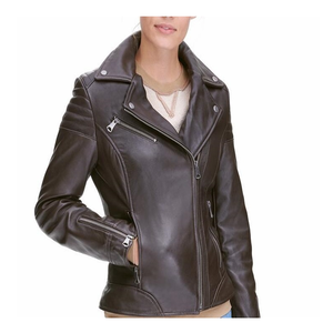 Promo Chaqueta de cuero de moda para mujer, prendas de vestir exteriores de motorista, piel de cordero genuina suave, ropa de moda elegante y cómoda para todas las estaciones - Product Image 3