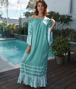 Vestido largo de rayón con hombros descubiertos para mujer, vestido playero de marca, 2019 - Product Image 1