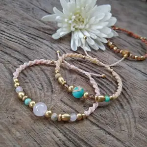 Macrame bracelet with natural gemstones and brass beads