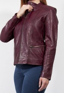 Women's Sophisticated Biker Style Maroon Leather <b>Jacket</b> Bold and Fashionable Made from Soft Genuine Lambskin Winter Season - Product Image 2