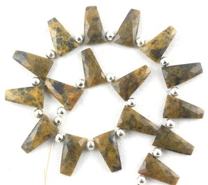 ลูกปัด Briolette ทรงสามเหลี่ยม,พลอยแจสเปอร์น้ำผึ้งธรรมชาติแบบเส้นใย1เส้นทำเครื่องประดับขายส่ง - Product Image 5