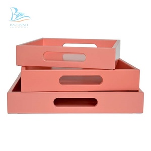 Nouveau plateau de service en laque rose du Vietnam - Product Image 3