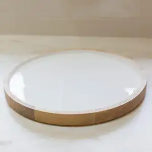 Plateau rond en bois manga, finition blanche, avec émail, offre spéciale - Product Image 1
