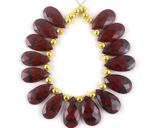 Hermosa 1 hebra de calidad superior facetado en forma de pera Briolette Beads Natural Red Jasper Gemstone Making Jewelry - Product Image 5
