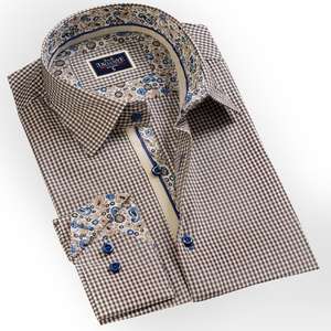 Checked Beige High Quality <b>Men's</b> Fashion Dress <b>Shirt</b> - Product Image 1