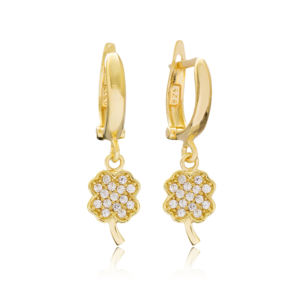 Pendientes de diseño de trébol de 4 hojas para mujer, Plata de Ley 925 chapada en oro, joyería de moda para mujer - Product Image 1