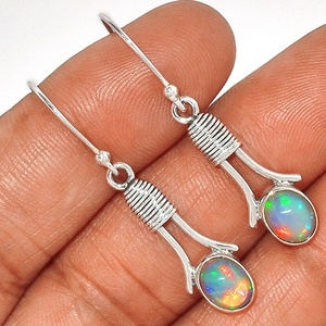 925 plata esterlina precioso fuego etíope ópalo forma ovalada piedra preciosa ODM bisel ajuste pendientes venta al por mayor OEM piedra natal - Product Image 1