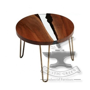 Table basse ronde en bois de teck et résine époxy de style traditionnel pour meubles de maison de salon - Product Image 5
