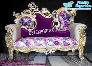 Canapé luxueux pour mariage asiatique avec diamants dorés Canapé trône maharaja Canapé plissé pour mariage en or à vendre - Product Image 3