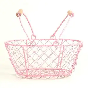 ตะกร้าลวดสำหรับใส่ของในห้องครัวดีไซน์แบบแขวนทำด้วยมือทำจากเหล็กและพีซีเป็นมิตรกับสิ่งแวดล้อมกล่องโชว์สีชมพู - Product Image 1