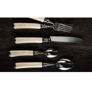 Juego de 5 cubiertos de acero inoxidable y hueso, respetuosos con el medio ambiente, duraderos, elegantes, perfectos para fiestas, comedor, uso doméstico - Product Image 1