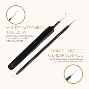 Kit professionnel 6-en-1 de pinces à points noirs incurvées 2026 – Extracteur de comédons pour le traitement de l'acné du visage, couleur noire - Product Image 2