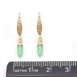 Boucles d'oreilles plaquées or de forme ovale avec chrysoprase 27 à 28mm en argent sterling Zircon fil d'oreille résultats en laiton plaqué artisanat - Product Image 3