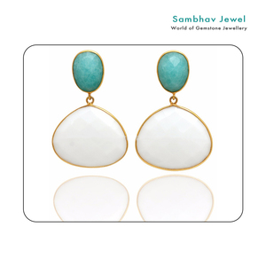 Antique 925 Sterling Silver <b>Earrings</b> Handmade Modern Style Gold Plating White Milky <b>Quartz</b> Diamond for Women for Wedding Party - Product Image 1