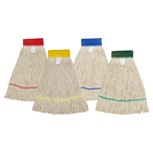 Recharge de remplacement de tête de serpillière en coton, professionnel, industriel, réutilisable, code couleur, extrémité bouclée - Product Image 1