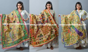 Dupatta Hecha a Mano con Diseño Kalamkari Phulkari - Diseño Floral - Diseño de Pavo Real - Dupatta Tradicional India - Estola Bordada Pesada - Product Image 6