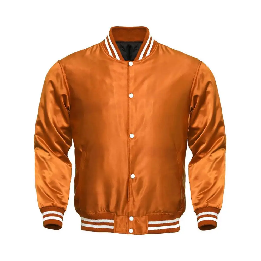 ORANGE SATIN Varsity Letterman BASEBALL Jacket ORANGE & WHITE RIB NEW Bomber Jacket for unisex