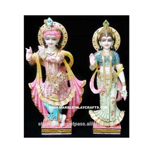 Sculpture en marbre, seigneur Shri Krishna Ji et déesse Radha ji, blanc pur, brillant, marbré, pour les célébrations du culte - Product Image 1