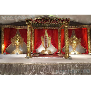 Mariage traditionnel indien Golden Mandap Tamilian Cérémonie de mariage Golden Mandap South Indian Designer Mariage Mandap Set USA - Product Image 1