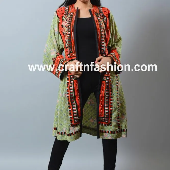 Handmade Balochi Culture Dress - Afghani Style Long Jacket - Vintage Kuchi Jacket - Indo Western Fashion Wear Embroidered Jacket