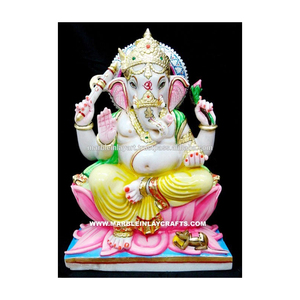 Marble Ganesha Statue With Lotus - Product Image 1