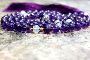 อเมทิสต์หินคริสตัล Mala 108ทรงกลม8มม.,สร้อยคอประคำจิตวิญญาณหินคริสตัลบำบัด - Product Image 6