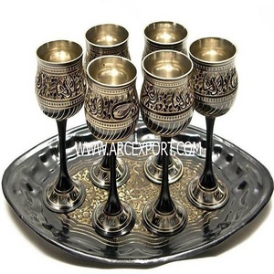 Set of 6 <b>Goblet</b> With Tray Fancy Design <b>Glass</b> Wholesale Strong Material Luxury Antique Classical Globet in Wholesaler Price - Product Image 1