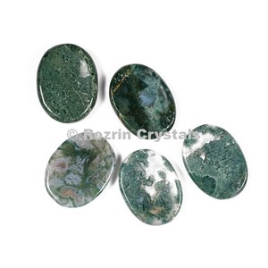 Moss Agate <b>Worry</b> <b>Stone</b> Carved Engraved Feng Shui Love Art Collectible - Product Image 1
